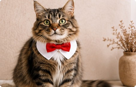 Gato com colarinho e gravata borboleta vermelha